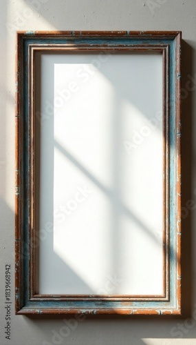 Distressed wooden picture frame, simple design, brown frame, handmade, border