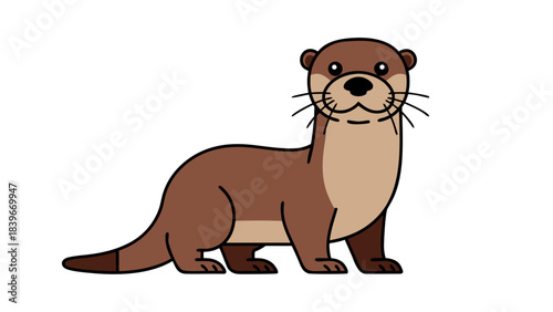 Brown Otter Standing Front View Isolated On Black Background Digital Art