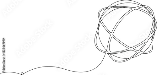 Continuous Line Art Illustrates a Tangled Abstract Sphere Representing Complexity