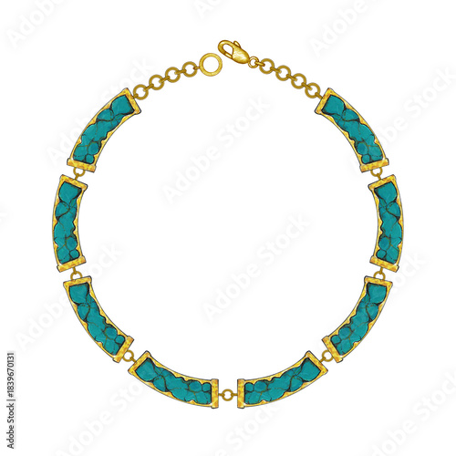 Jewelry design modern art gold necklace with turquoise by hand drawn.