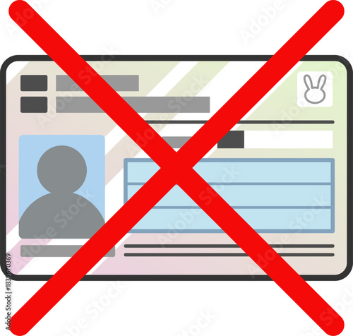 無効を示すバツ印付きのマイナンバーカード表面イラスト　日本の身分証・マイナ保険証のベクターアイコン