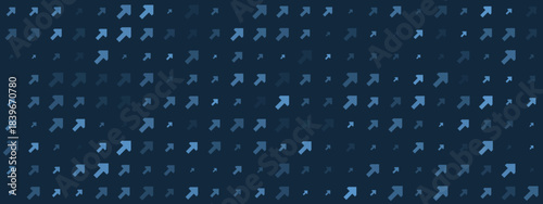 Dynamic seamless pattern of varying blue arrows pointing diagonally upwards, representing data flow, business growth, and technological advancement on a dark background.