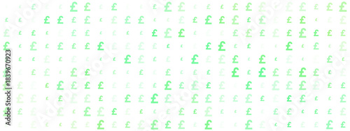 Abstract seamless pattern of glowing green British pound currency signs on a dark digital background representing finance and technology