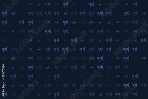 Seamless pattern of blue megaphone icons on a dark background representing communication, marketing, and public announcement
