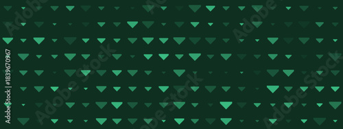 Seamless abstract geometric pattern with varying shades of green triangles pointing downwards on a dark background
