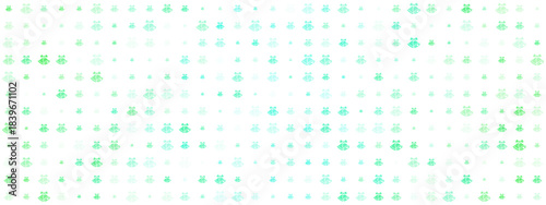 Abstract digital pattern of glowing green and blue-green stylized frog-like creatures on a dark background, modern technology concept
