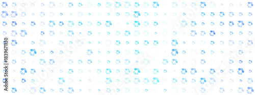 Dark background with repeating pattern of stylized blue and cyan cogs and gears, representing digital innovation and connection.