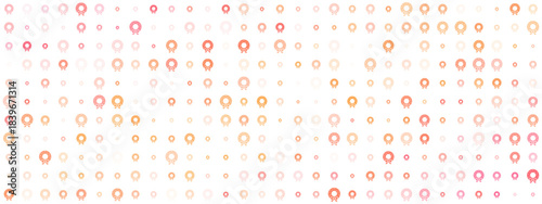 Abstract digital pattern of glowing circular award icons in varying sizes and warm colors on a dark background, perfect for modern tech designs.