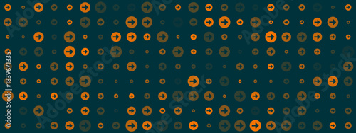 Abstract digital background with a seamless pattern of orange right-pointing arrows within circles, symbolizing data flow, progress, and technology.