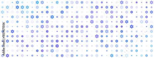 Abstract geometric pattern of glowing blue and purple six-pointed stars on a dark background, creating a modern digital texture.