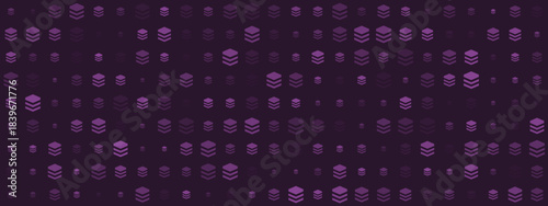 Abstract digital background with stacked hexagonal shapes in shades of purple, representing data layers, server racks, or computing infrastructure