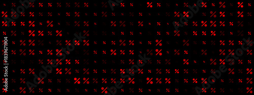Abstract digital pattern of glowing red percentage symbols on a dark transparent background, representing financial data, sales, discounts, and economic trends.