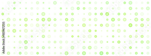 Modern abstract pattern of luminous green geometric circles and gears on a transparent background, ideal for tech concepts.