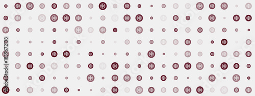 Elegant seamless pattern featuring small dots and larger circles with intricate geometric designs in varying purple tones on a clean white backdrop.
