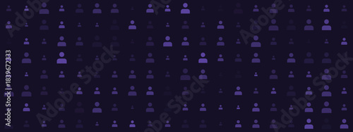 Abstract digital background with repeating purple user profile icons, symbolizing online community, social network, and data connection