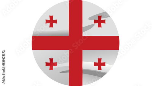 Circular Emblem Displaying the National Flag of Georgia with Red Crosses on White Background and Red Border