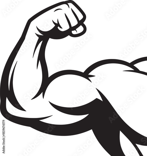Flexing bicep muscle strong arm symbol for fitness and bodybuilding isolated on white background illustration