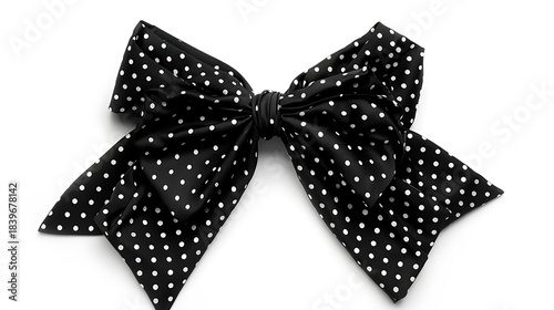 Elegant Black Polka Dot Bow Tie Isolated on White Background