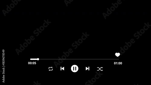 1 minutes Music player overlay on transparent background, Multimedia player template, Audio music timeline bar moving with track on 4K video 