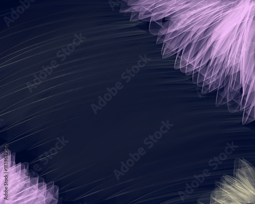 Abstract artwork features a dark backdrop.  Delicate, light pink lines form a layered design.  The composition evokes a sense of movement.  It’s a modern, artistic visual