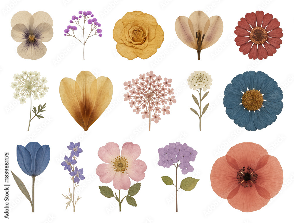 Fototapeta premium PNG Colorful vintage botanical flower illustrations, element set on transparent background