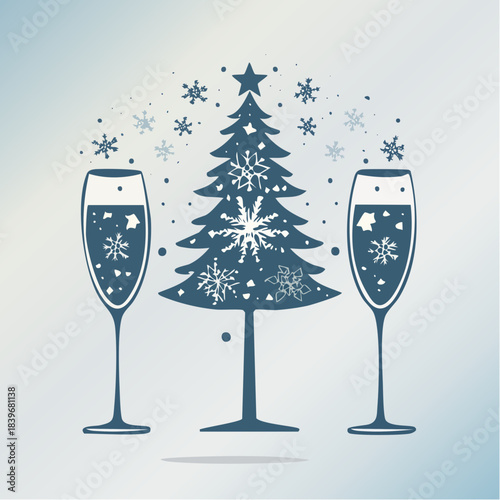 Two champagne glasses illustration vector for a new year celebration party card