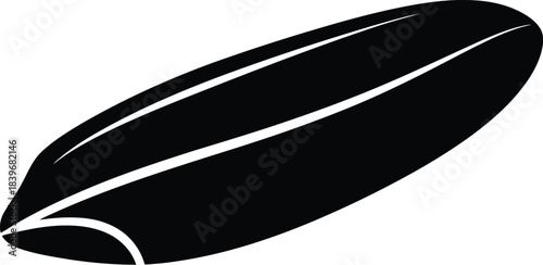 A sleek black coffee bean illustration on transparent background silhouette