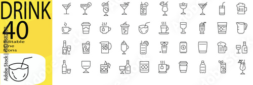 Drink icon set. Vector illustrations. Editable strokes.