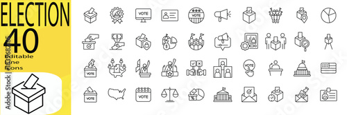 Election icon set. Vector illustrations. Editable strokes.