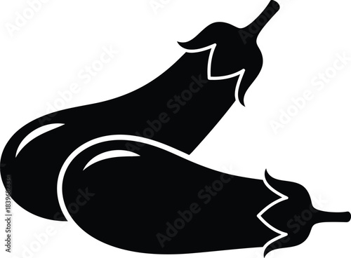 Two eggplants in a stylized design perfect for graphics on transparent background silhouette