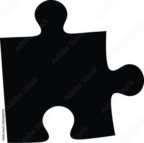 Black puzzle piece graphic design element on transparent background silhouette