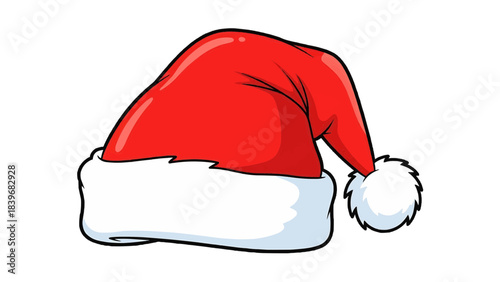 A festive red Santa hat with a white trim