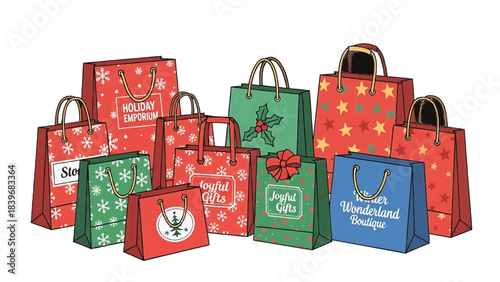 Shopping bags display for festive holiday gifting