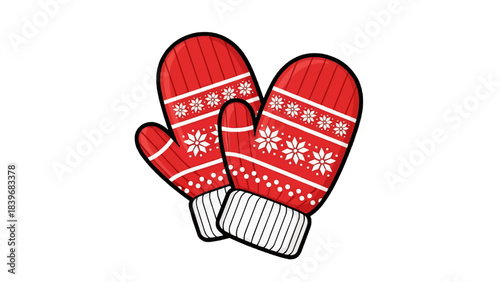 A Pair of red winter mittens with a snowflake pattern, ready for cozy warmth. 