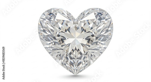 輝く白色背景に際立つハート形のダイヤモンド 繊細なカットが光を多方面に反射させ華やかな輝きを放つ豪華な宝石のクローズアップ. AI Generated