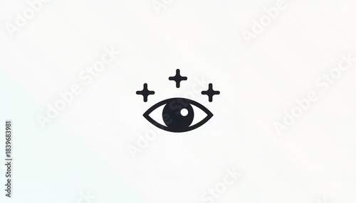 Black eye illustration with stars on a soft background  

