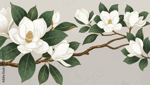 Elegant magnolia blossom vector illustration for romantic and spring designs