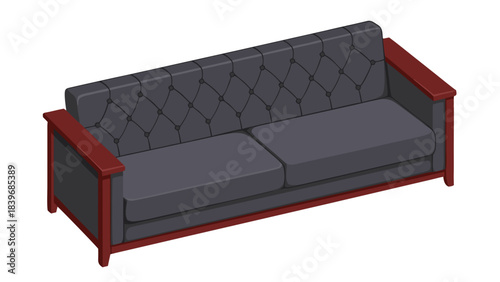 Classic Chesterfield Sofa With Tufted Back And Rich Wood Accents In A Neutral Palette Perfect For A Living Room Or Study