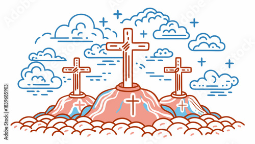vector illustration of the cross on which Jesus was crucified and the thieves