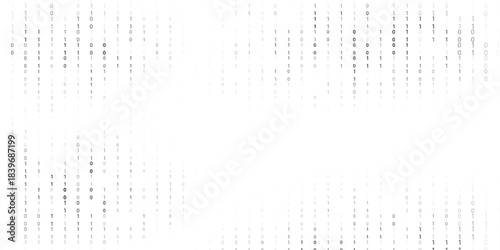 Halftone binary code gradient wave bg. Ones and zeros in oval gradation black and white texture. Digital system language. Computer encoding abstract background
