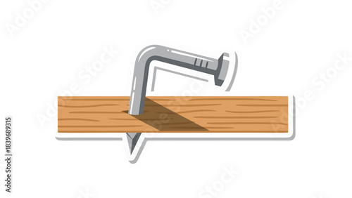 Close Up Of A Shiny Metal Nail Hammered Into A Light Brown Wood Plank With A Soft Shadow Cast On A Black Background Realistic Illustration