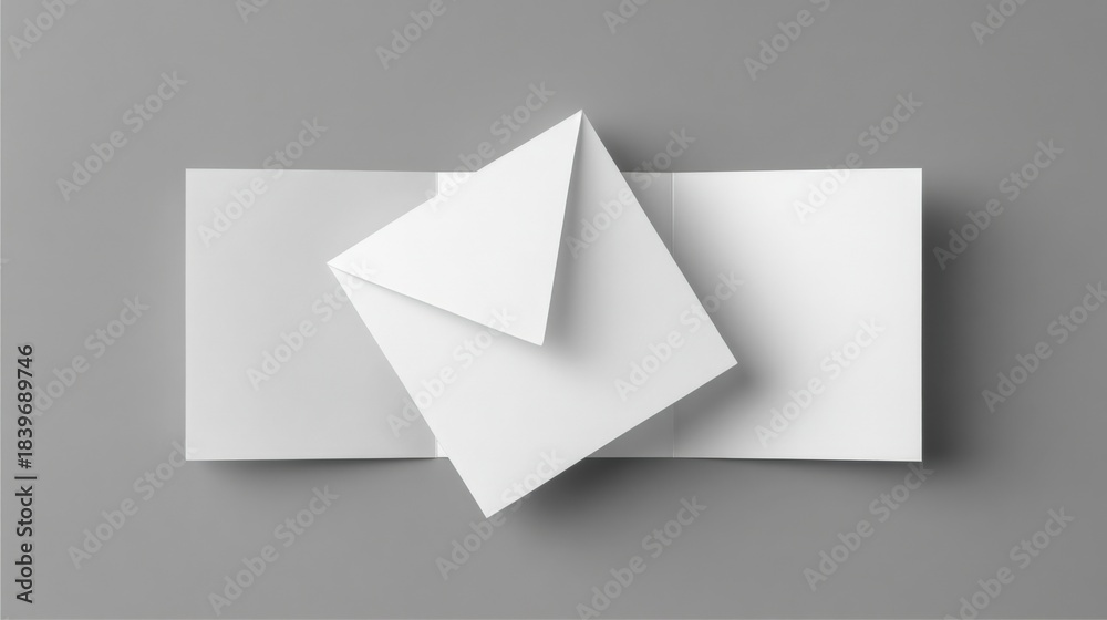Naklejka premium Elegant White Invitation Card and Envelope Mockup on Neutral Gray Backdrop for Personalized Design