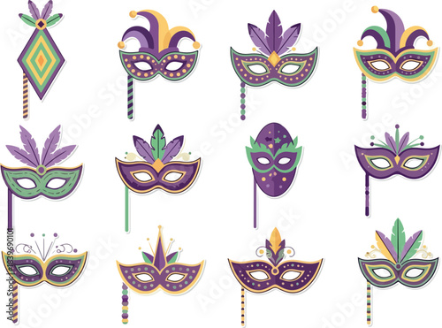 Vibrant Collection of Festive Mardi Gras Masks Illustration