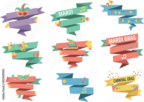 Festive Mardi Gras Banners Colorful Vector Ribbons for Celebrations