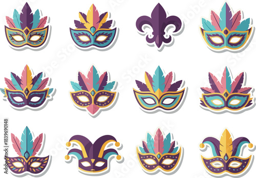 Colorful Mardi Gras Masks and Fleur-de-Lis Vector Collection