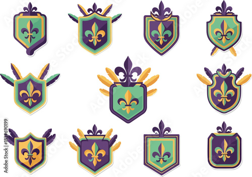 Mardi Gras Fleur-de-Lis Emblem Collection Festive Heraldic Design