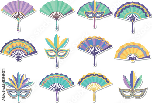 Colorful Mardi Gras Fans and Masks Pattern