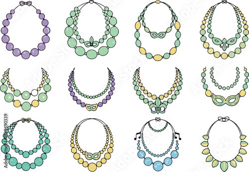 Set of Stylish Necklaces Illustrations Elegant Jewelry Collection