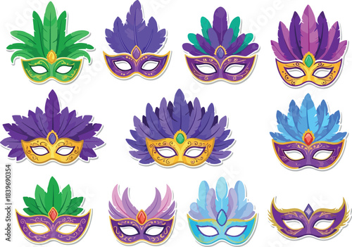 Mardi Gras Masks Festive Carnival Celebration Icons Set