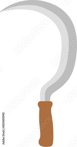 Vector illustration of a traditional farming sickle tool with a wooden handle.